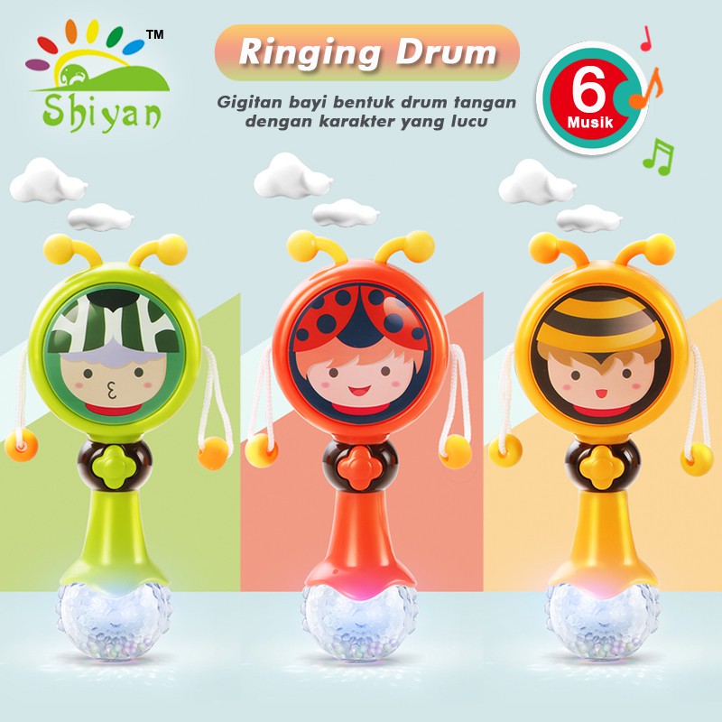 Shiyan mainan rattle bayi ringing bentuk drum kecil Shiyan mainan rattle bayi ringing bentuk drum kecil