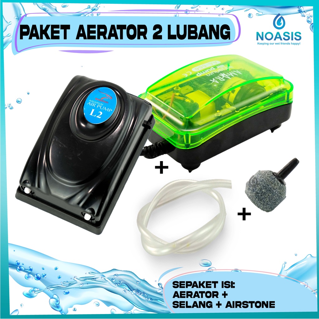 PAKET MESIN UDARA 2 LUBANG / OUTPUT AERATOR GELEMBUNG UDARA AQUARIUM