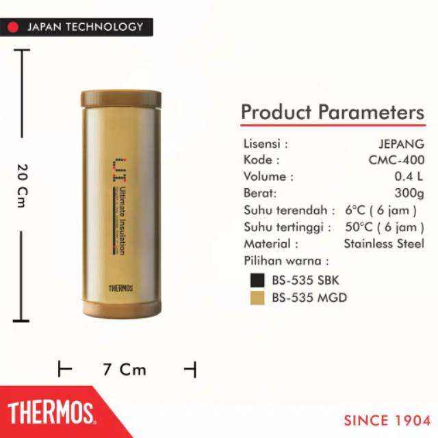 Thermos Vacuum Insulated Gold Silver CMC-400-SBK - 400ml / Botol Termos Tumbler 400ml