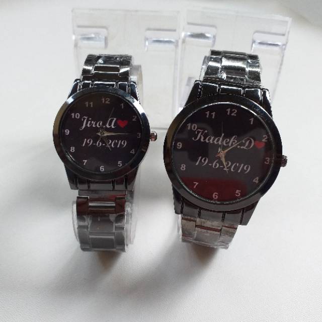 Jam Tangan Custom Rantai Hitam Kaca Datar Elegan