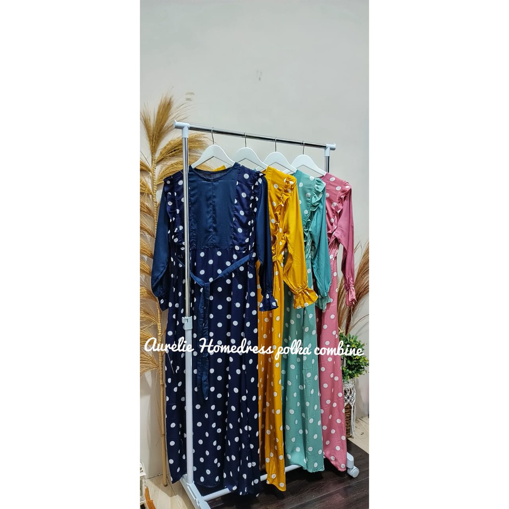 Gamis Wanita Jumbo Rayon Busui Kekinian / Aurelie Homedress Polka Combine Set