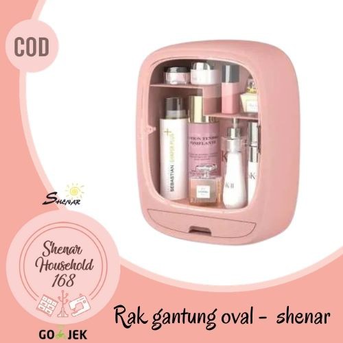 SHENAR , TEMPAT MAKE UP /RAK GANTUNG KOSMETIK OVAL / KOTAK MAKE UP KAMAR MANDI/RAK TEMPEL ORGANIZER