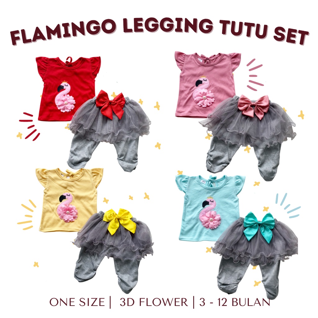 RENKIDSWEAR baju anak perempuan 3- 12 bulan setelan legging tutu flamingo setelan anak kaos perempuan cewek baby bayi balita 0 12 bulan 6 18 bulan rok tutu celana legging lucu fashion