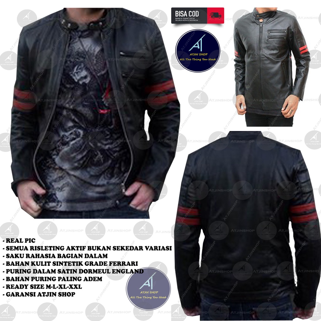 Atjin-Jaket Kulit Motor Pria Anti Air dan Angin Model Wolvtouring