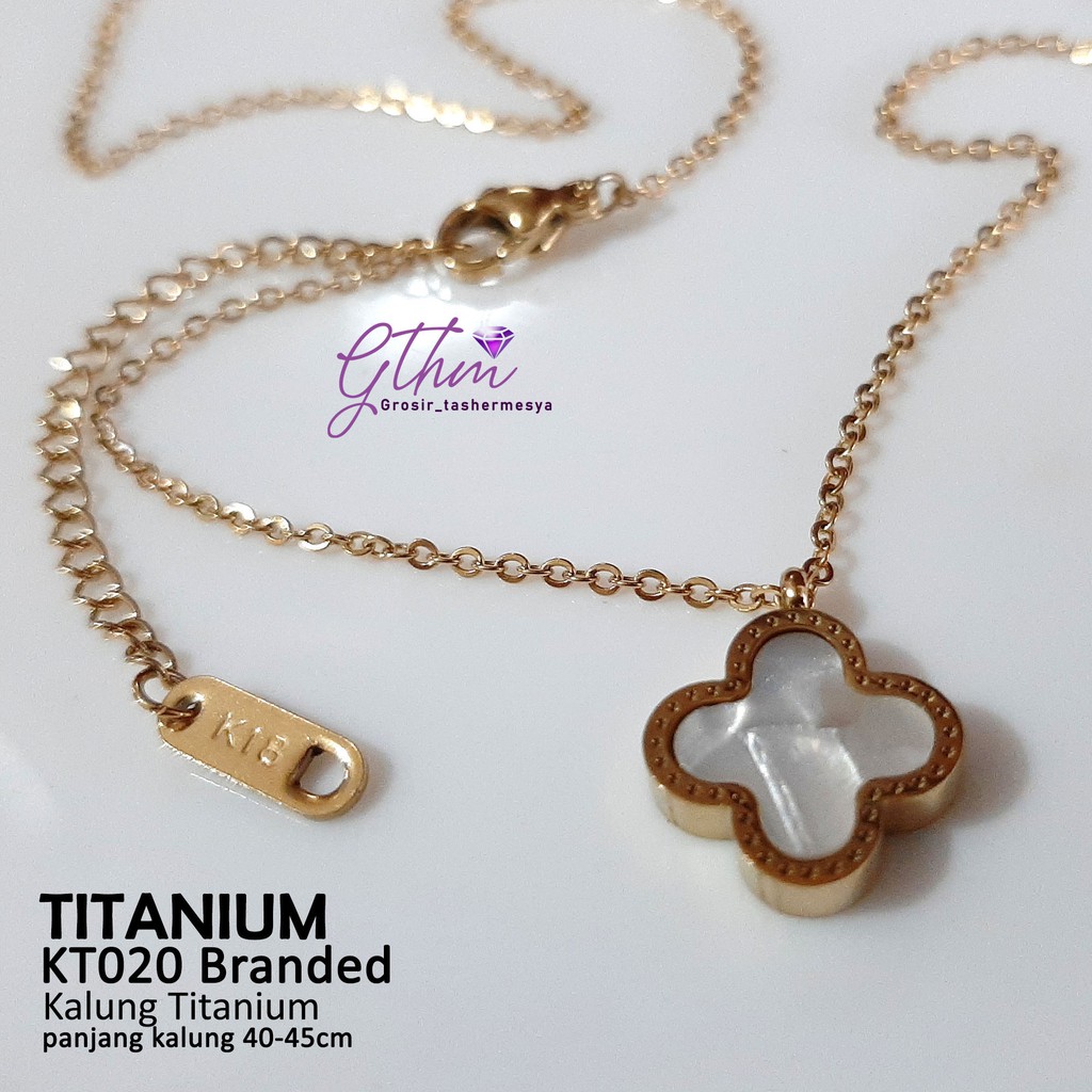 kalung titanium wanita dewasa dan remaja LV flower pearl kt020 anti karat gold silver dua sisi