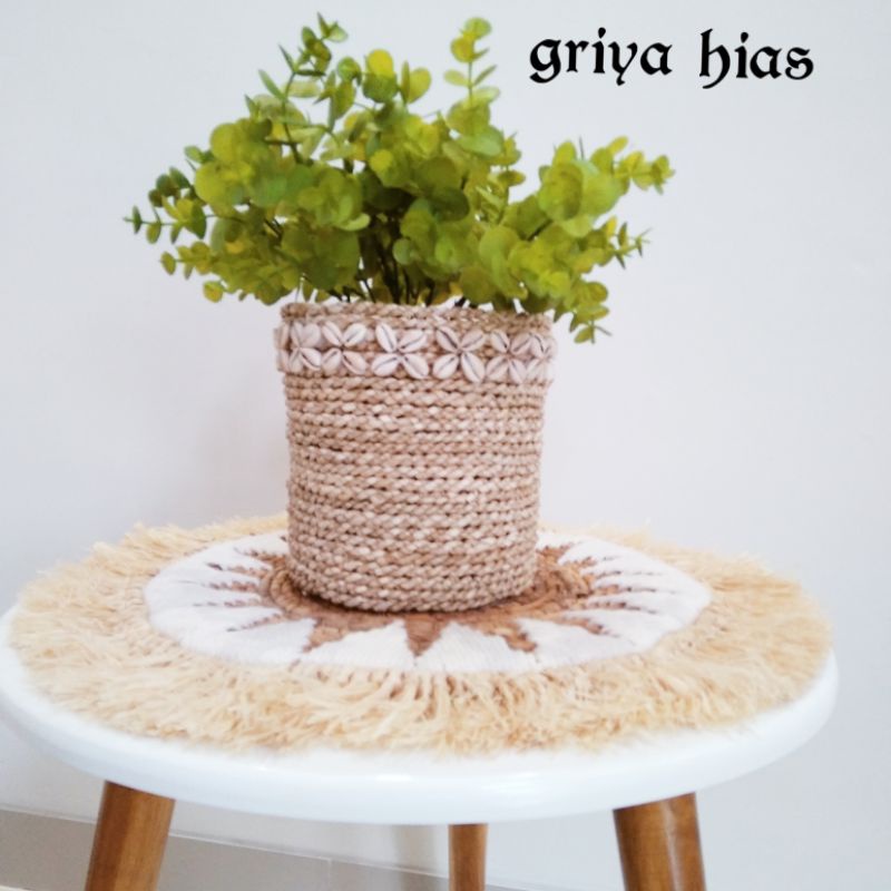 cover pot anyaman variasi kerang miniloly vas bunga tanaman hias indoor keranjang basket sz M