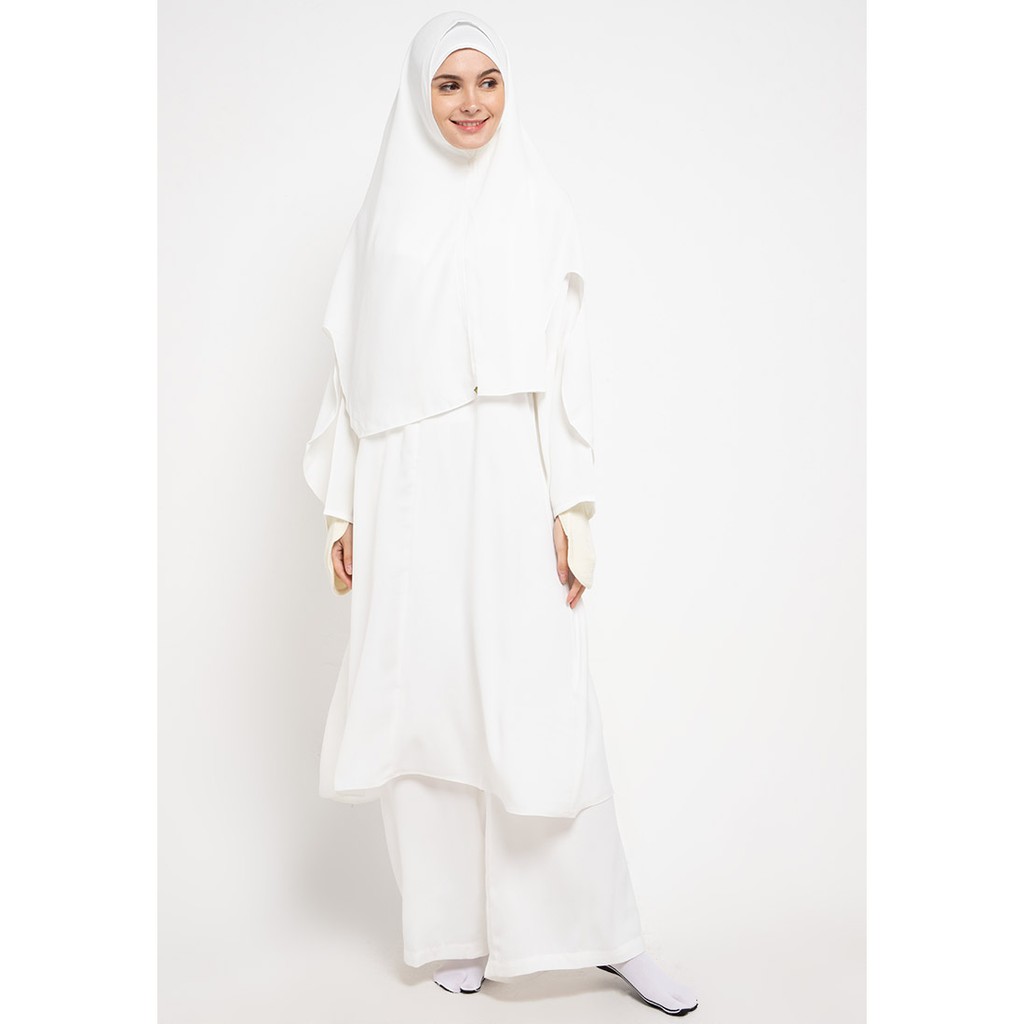L.tru - Pakaian Haji dan Umroh Aksha Tunic Set White | Pakaian Ihram Wanita | Baju Tunik Wanita Musl