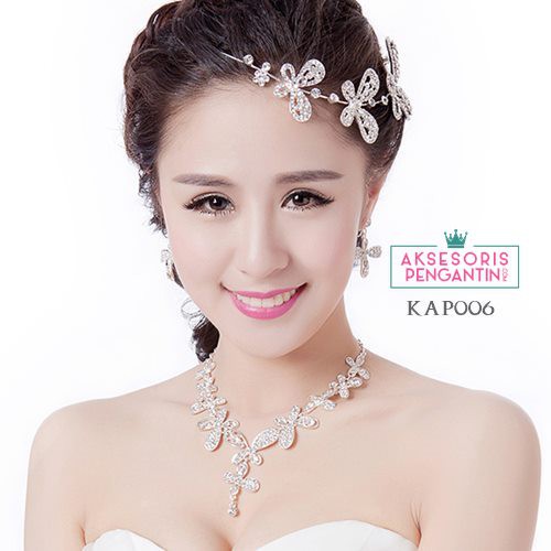 [STOK TERBATAS] KALUNG WEDDING ANTING PESTA NECKLACE CRYSTAL MODERN KAP006