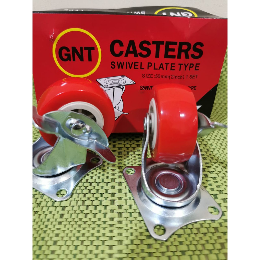 Roda Kastor GNT Swivel Plate Nylon REM NON REM Merah 2 