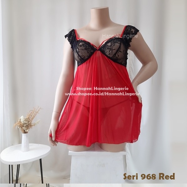 Lingerie BigSize Wanita Transparan Halus Hannah Lingerie Transparan Seksi XL-5XL Hot 968 Red