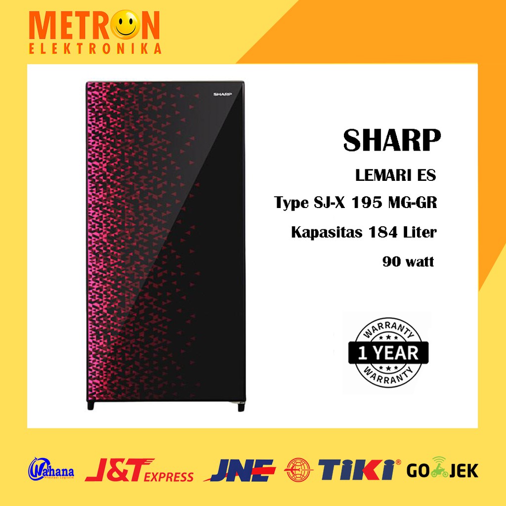 SHARP SJ X 195 MG GR / KULKAS LEMARI ES 1 PINTU 184 LITER / TEMPERED GLASS TRAY / SJX195MGGR