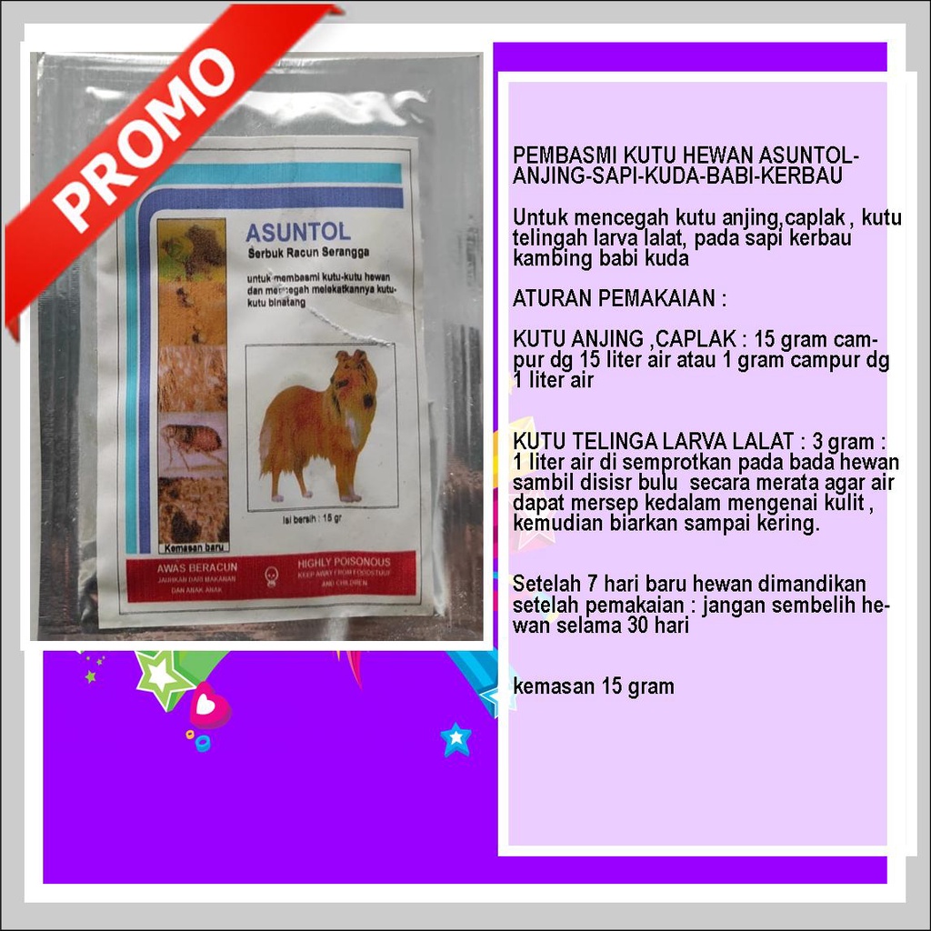 PROMO PEMBASMI KUTU HEWAN ASUNTOL-ANJING-SAPI-KUDA-BABI-KERBAU, Obat Hewan ASUNTOL , Untuk mencegah 