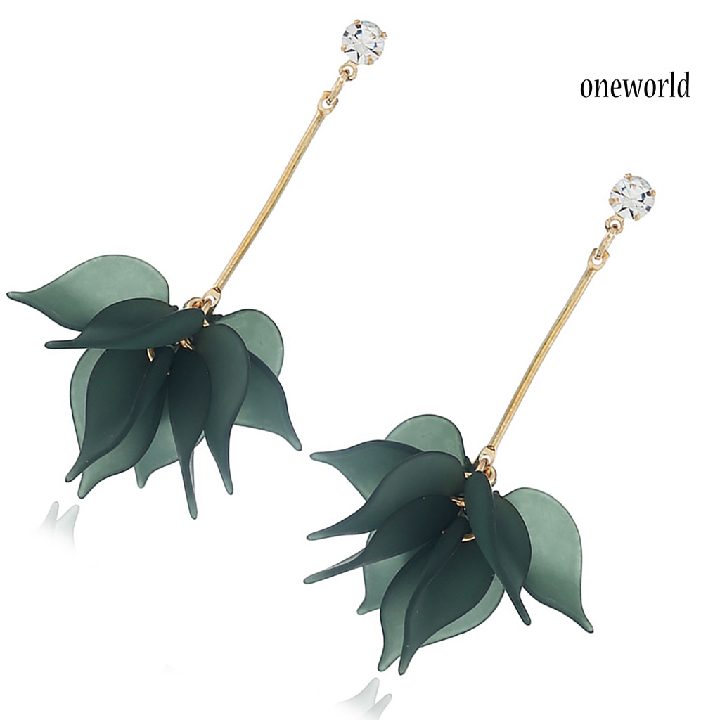 OW@ 1Pair Drop Earrings Flower Petals Pendant Ear Decoration Alloy Women Long Dangle Earrings for Birthday Party