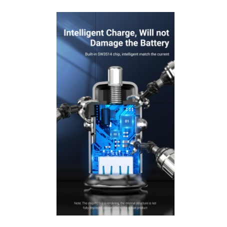 Vention Car Charger Mobil Dual USB Port QC Quick Charge