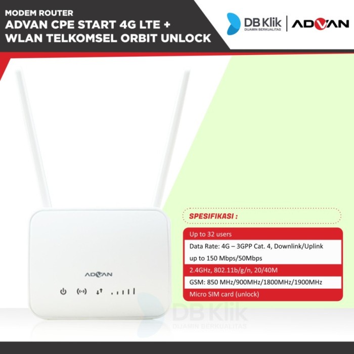 Modem Router ADVAN CPE Start 4G LTE &amp; WLAN Telkomsel Orbit Unlock ...