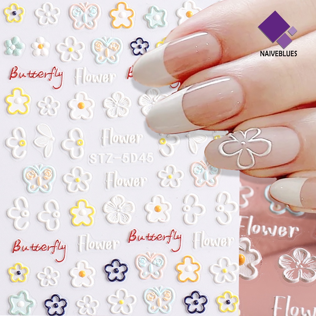 Naiveblue &gt; Stiker Kuku Motif Kupu-Kupu / Hati / Bunga 5D Untuk Dekorasi Nail Art DIY