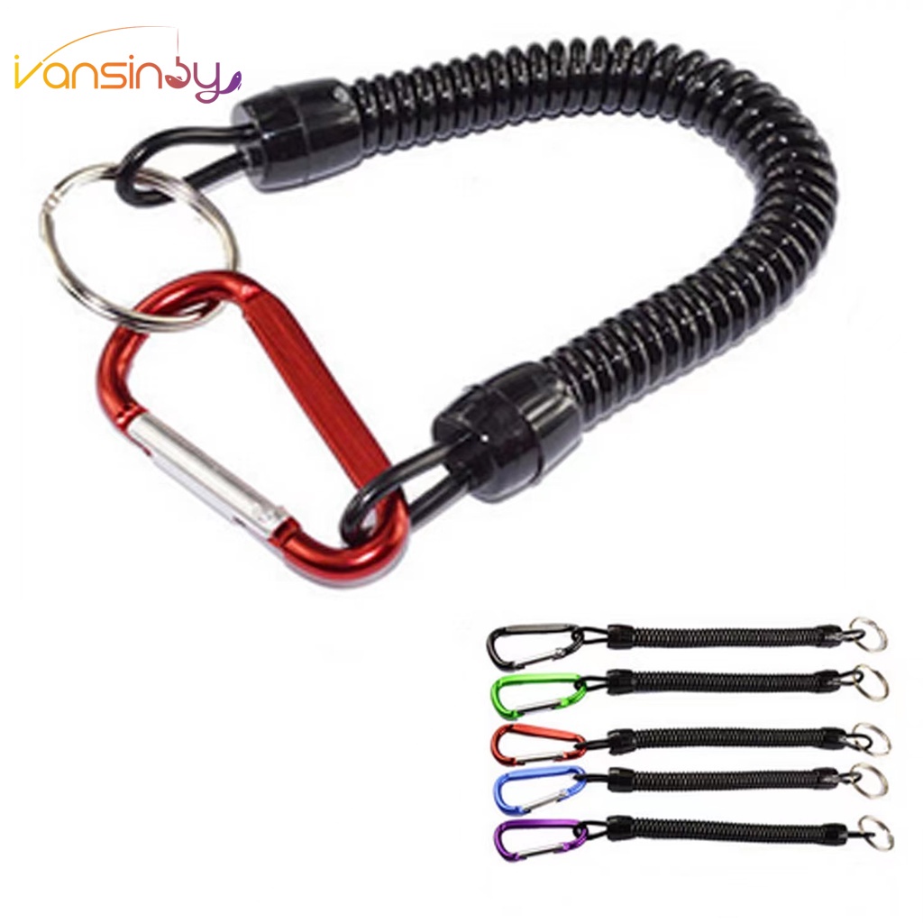 Fishing Lanyard Fishing Boating Ropes Safety Retractable Wire Steel Coiled Tether with Carabiner Fish Tools