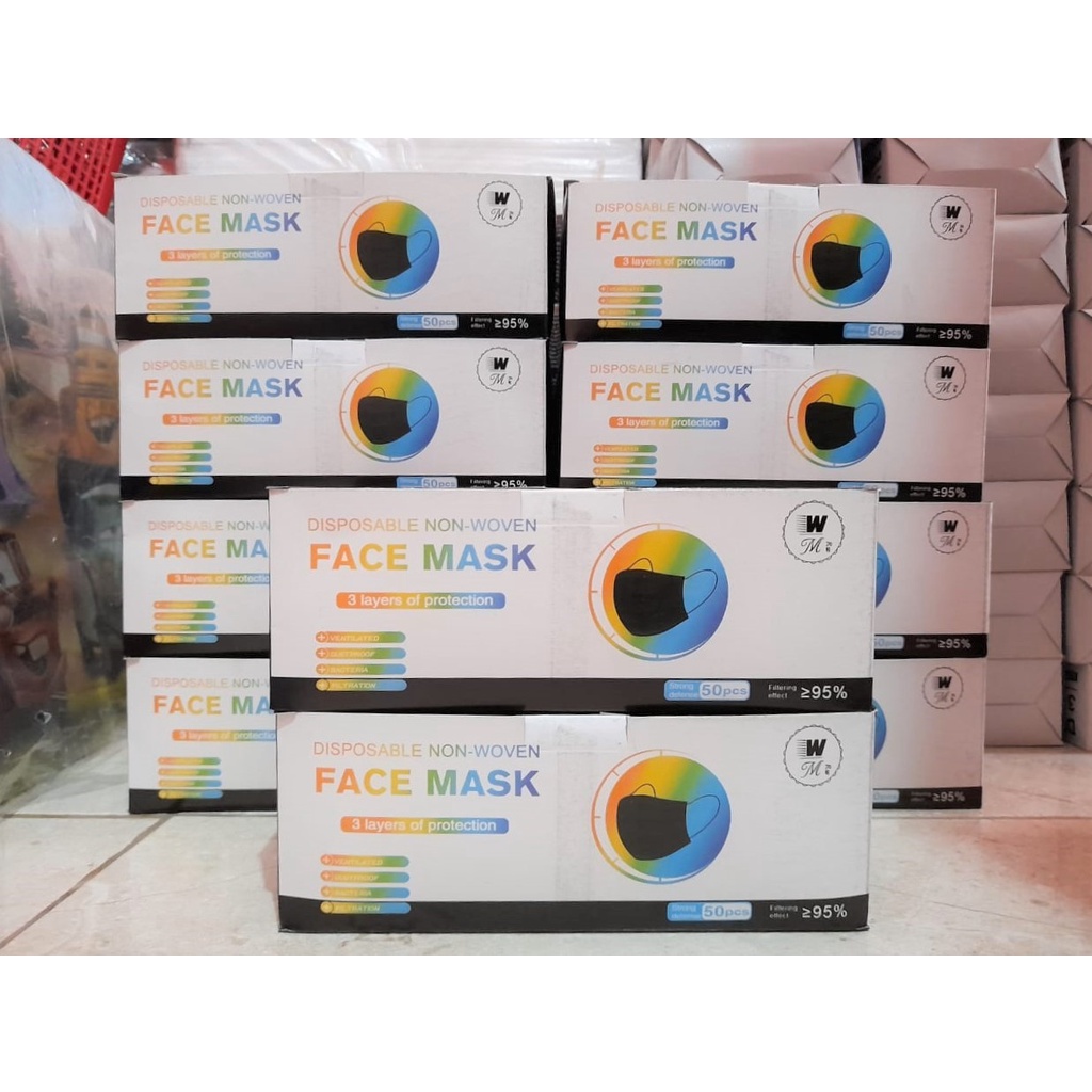 MASKER CANTOL WARNA HITAM 3PLY ISI 50PCS