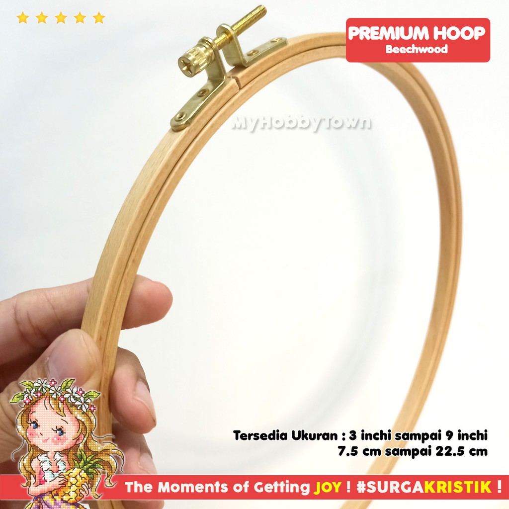 Pemidangan Hoop Sulam Kristik Round Bundar Kayu Beech Wood Premium