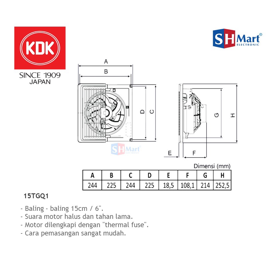 KIPAS ANGIN KDK / CEILING EXHAUST FAN PLAFON 6 INCH 15TGQ1 GARANSI RESMI (MEDAN)