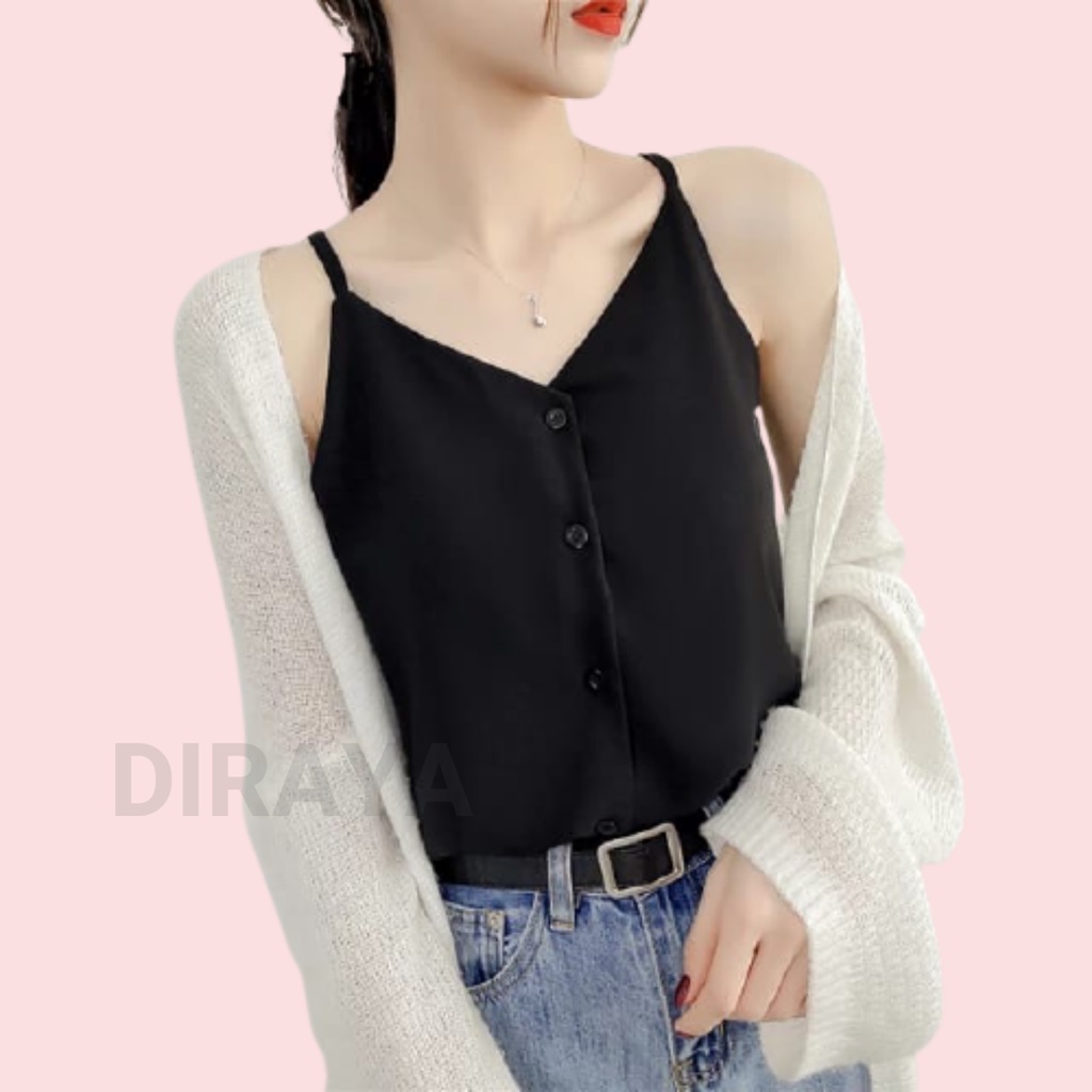 Diraya Tank Top Basic Kancing Korea Premium-Hitam