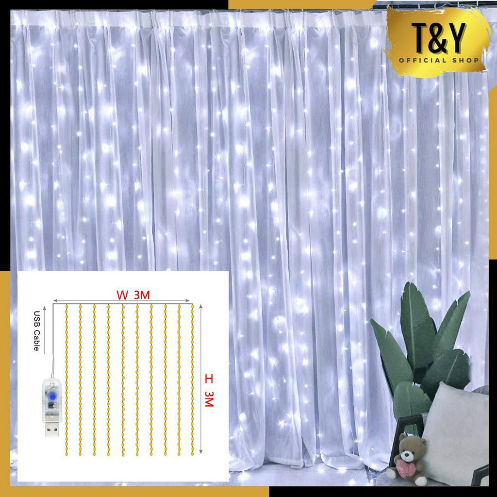 T&amp;Y Lampu Tumblr Tirai Led 4M 96 LED Lampu Gorden 3x3meter 300 LED Hiasan Lampu Tirai Kawat Tembaga Dekorasi Taman Cafe Wadding Pernikahan Murah Import