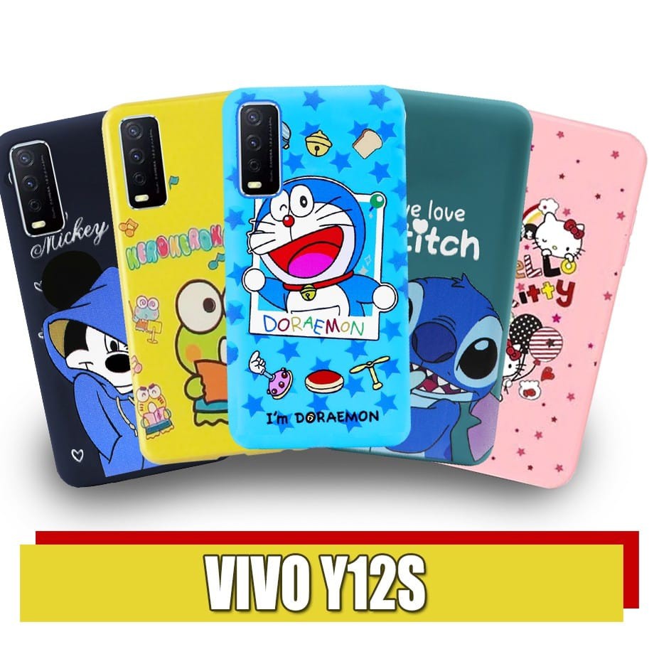 Case VIVO Y12s SoftCase Tpu Karakter Doraemon Stitch Mickey Mouse Keroppi Hello Kitty