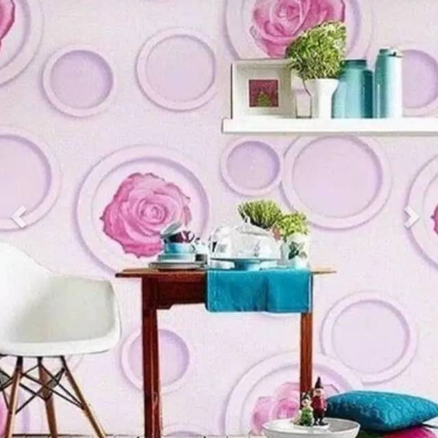 Wallpaper dinding murah ruang tamu kamar tidur bunga ungu cream terbagus terlaris cantik indah keren