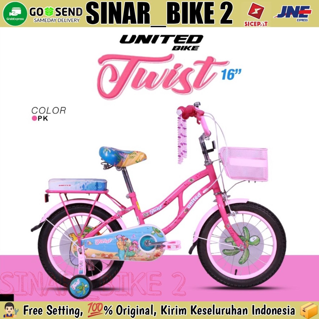 Sepeda Mini Keranjang  Anak Perempuan UNITED TWIST Ukuran 12 16 &amp; 18 Inch