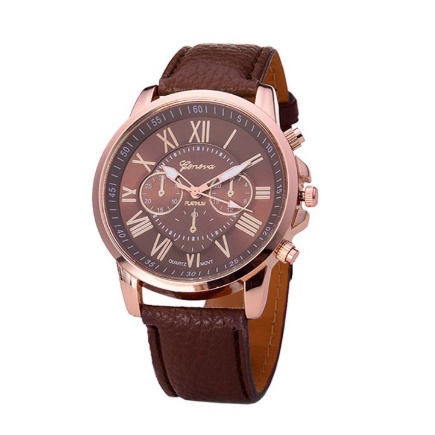 ✅COD J100 Jam Tangan Geneva Leather Quartz Fashion Wanita Import Murah Jakarta-Coklat Tua