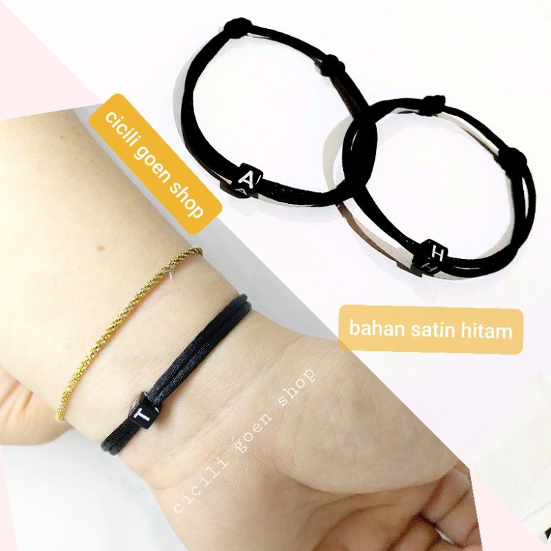 Gelang tangan n kaki alphabet couple pasangan custom huruf tali satin elegant persahabatan kulit