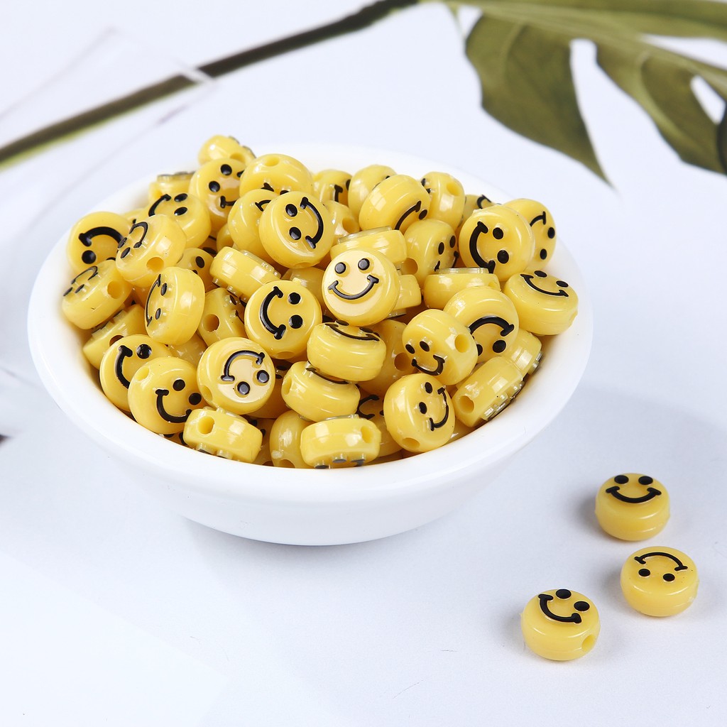 40 Pcs Manik-Manik Motif Smiley Face Warna-Warni Bahan Akrilik Ukuran 10mm Untuk Membuat Perhiasan Handmade DIY