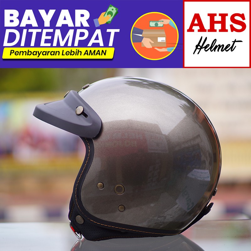 ( TERMURAH ) Helm Bogo NJS Bogo Retro Njs NR 80 Free Pet topi helm njs bogo helm retro dewasa njs-Grey Bell