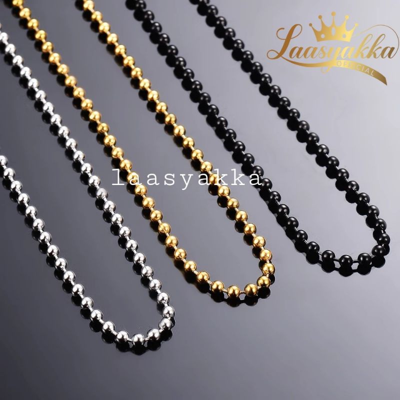 Kalung Titanium Pria Wanita silver putih perak emas gold hitam black rantai bola Rante cowok cewek k