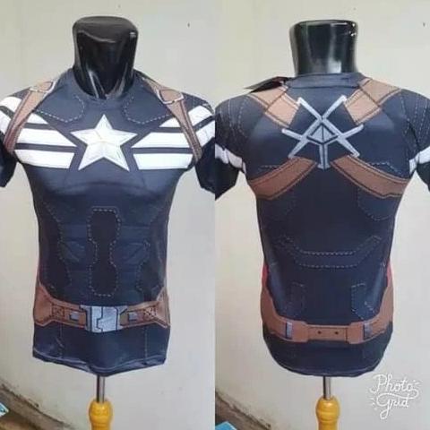 Kaos Manset Baselayer Captain America olahraga gym fitness sepeda baju