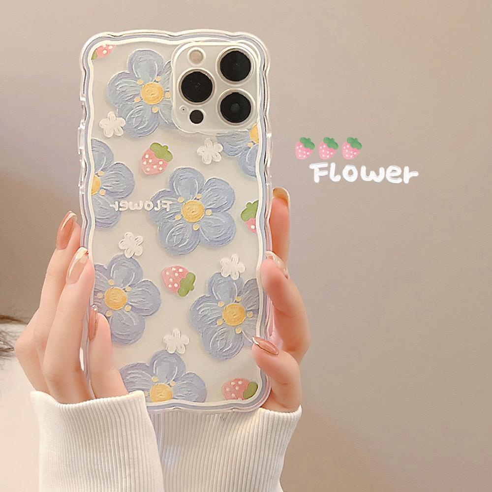 [TPC] SOFT CASE Iphone HP Blue Flower Korean 6 6S 7 8 PLUS X XS MAX XR 11 12 13 MINI PRO PROMAX IP036