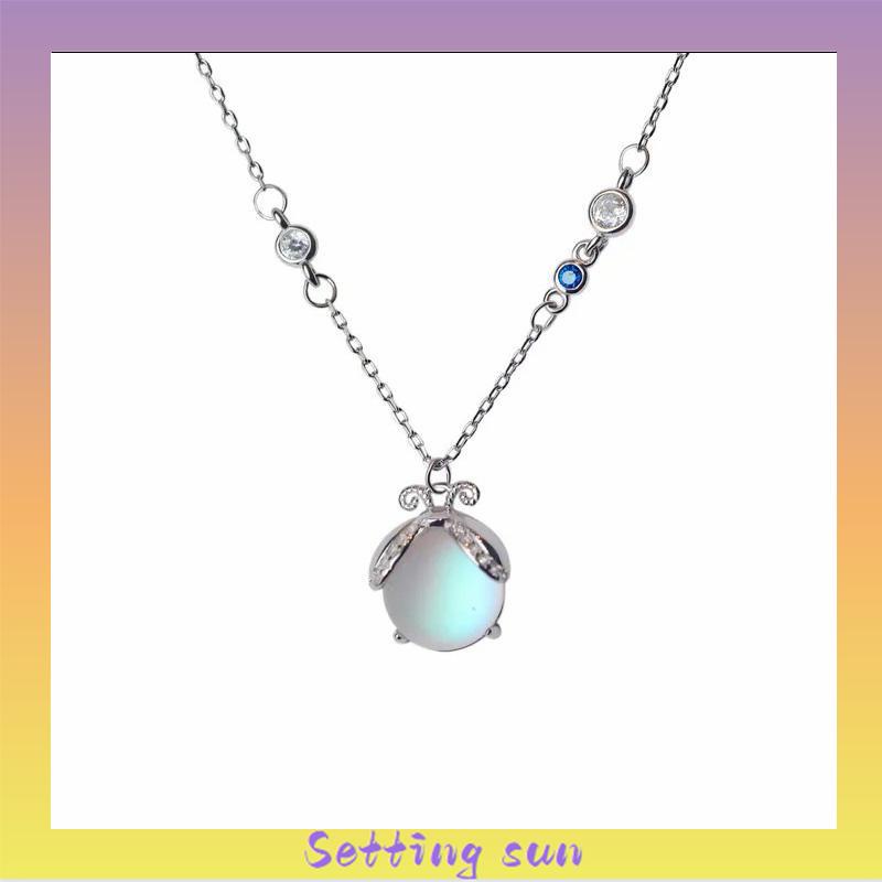 Moonstone Firefly Kalung Wanita Senior Rantai Klavikula Siswa Hadiah Ulang Tahun Desain Niche TN