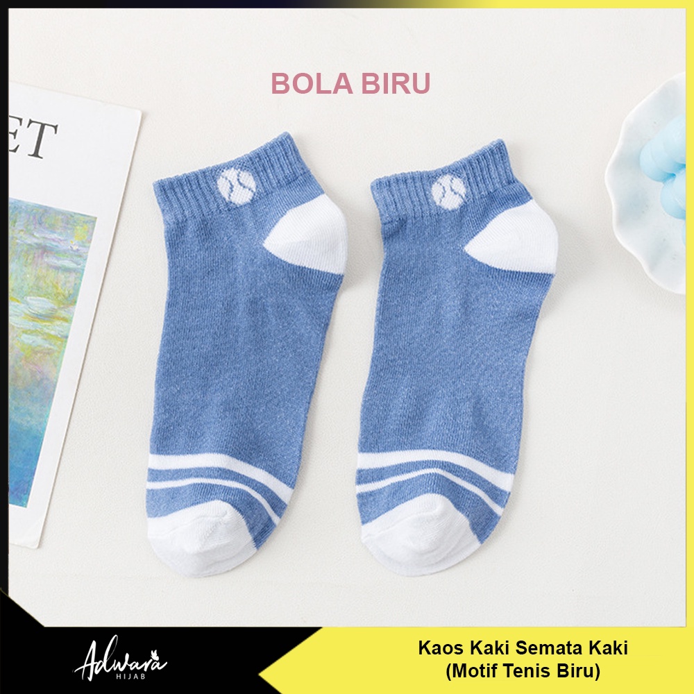 Kaos Kaki Pendek Pria Wanita Motif Tennis / Kaos Kaki Semata Kaki Warna Biru Sporty