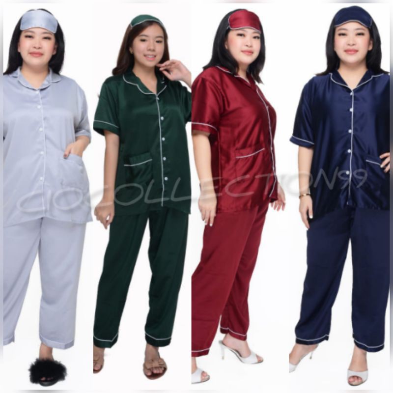 Piyama baju tidur satin silk celana panjang tangan pendek jumbo ld 120