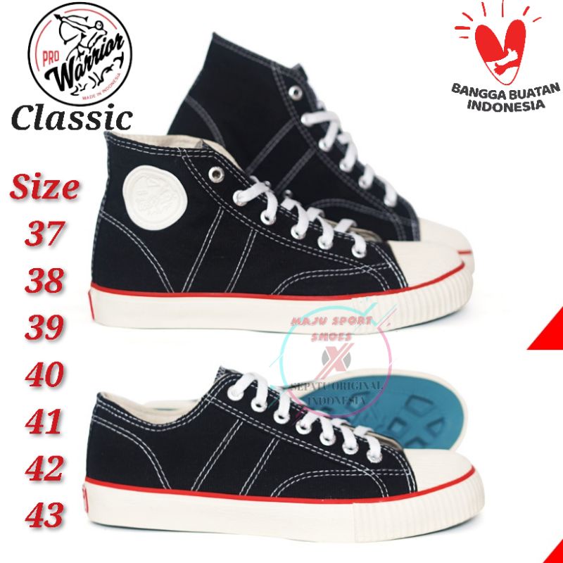 Warrior Classic Hitam Putih HC LC  - Sepatu Sekolah Warrior Tinggi / Sepatu Sekolah Warrior Pendek