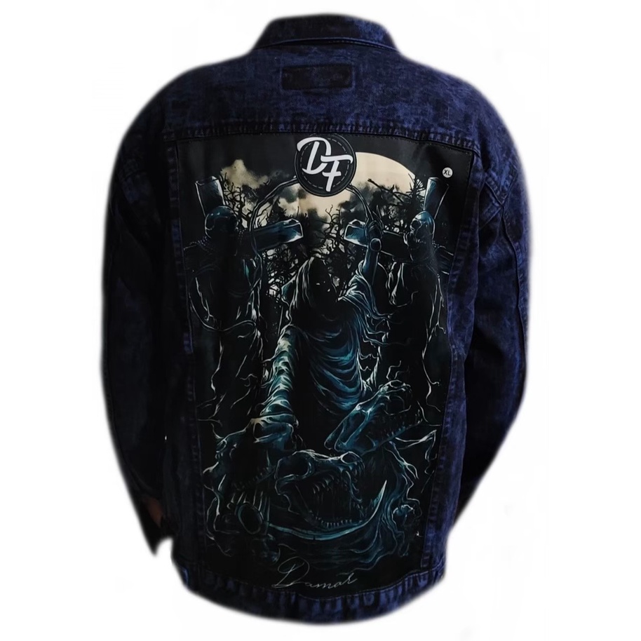 JAKET JEANS PRINTING / JAKET DENIM MOTIF GAMBAR BELAKANG / JAKET JEANS PRIA