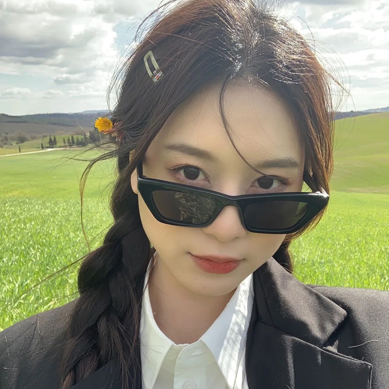 Roselife Tiktok Kacamata Hitam Frame Cat Eye Lensa Uv400 Gaya Vintage / Retro Untuk Wanita