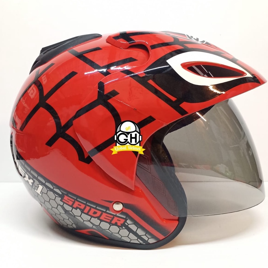 HELM HALF FACE MOTIF SPIDERMAN RED HALF FACE MURAH SNI SATU KACA