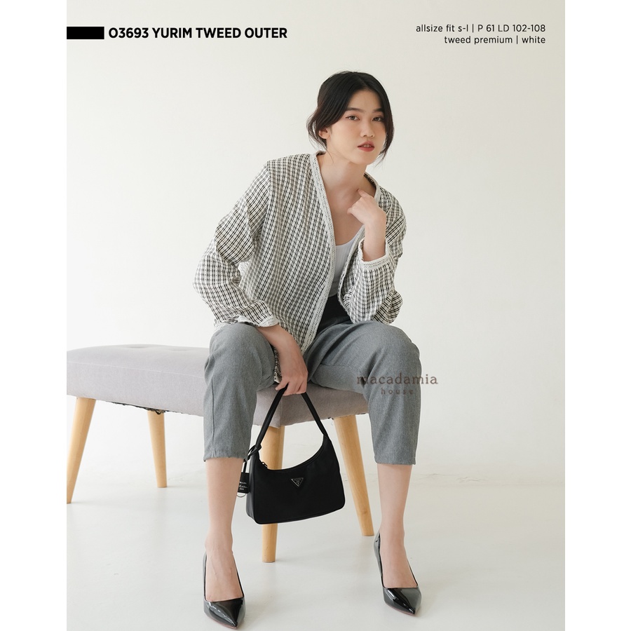 O3693 YURIM TWEED OUTER - MACADAMIA HOUSE FASHION WANITA - OUTER BLAZER - CASUAL SANTAI-WHITE