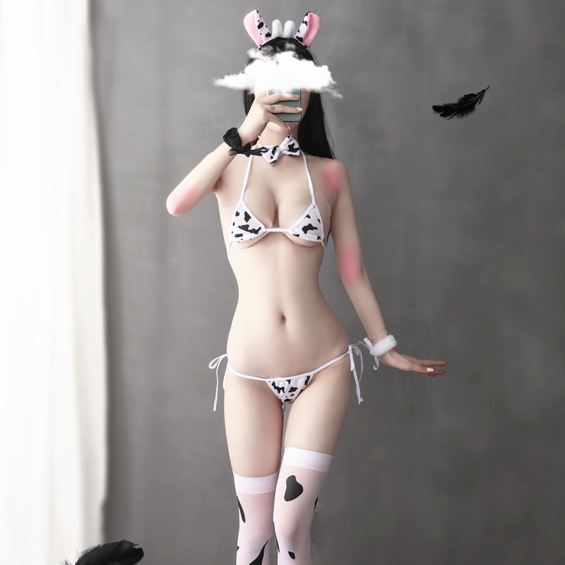Ɛѵҽ Set Lingerie Cosplay Sapi Wanita Costume Sexy Cow Pet Bodysuit Cute Cow Sapi Totol Lingerie 1185