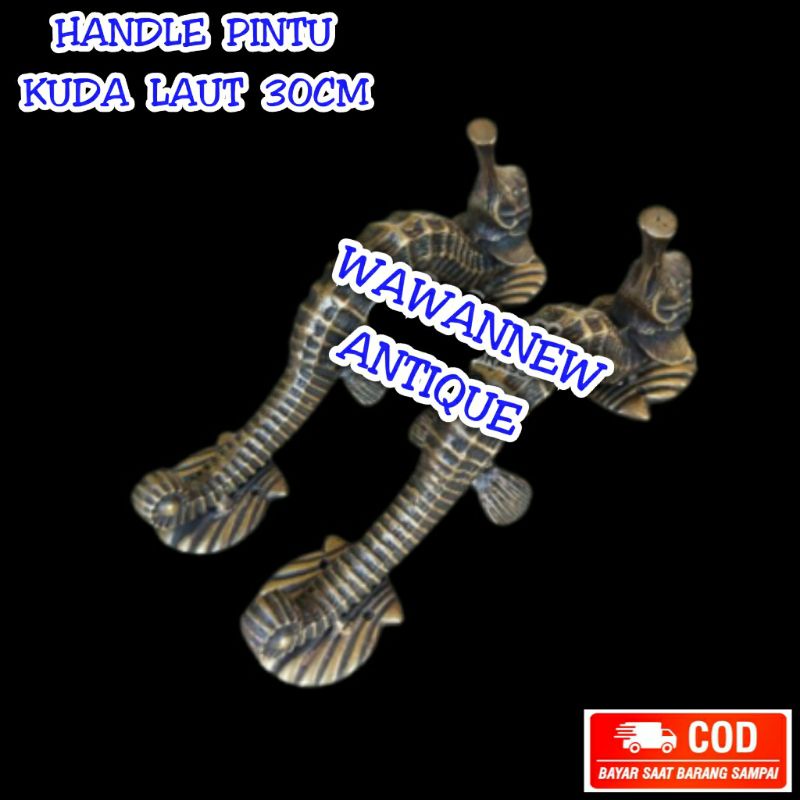 Handle Pintu / Gagang Pintu Rumah Pagar Kuningan Motif Kuda Laut 01