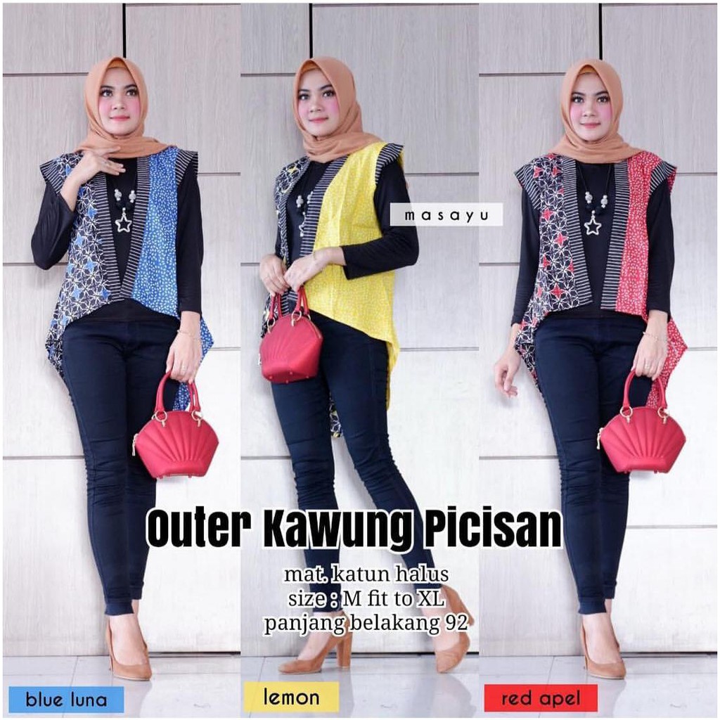 Cardi Kawung Picisan Batik Outer Modern Seragam Kantor Pesta Cardigan Warna Kerja Seragam