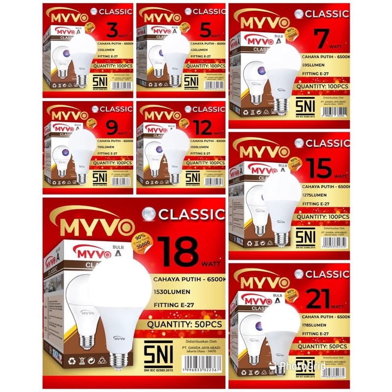 Lampu Led Myvoo Classic Bulb Cahaya Putih Bergaransi