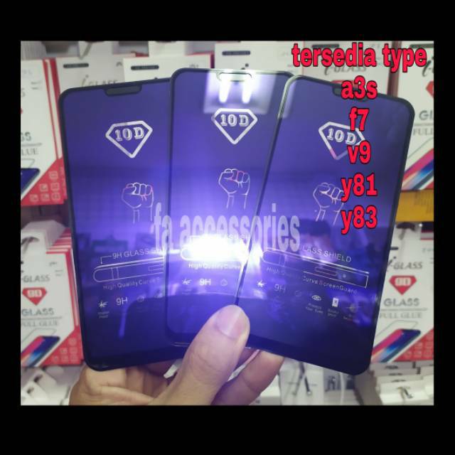 Tempered Glass Bluray Anti Blue Light Full 10D 99D Oppo A3S f7 v9 y81 y83 screen protector