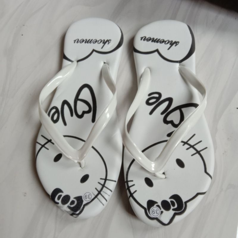 sandal jepit spon putih Love hello Kitty, sandal murah